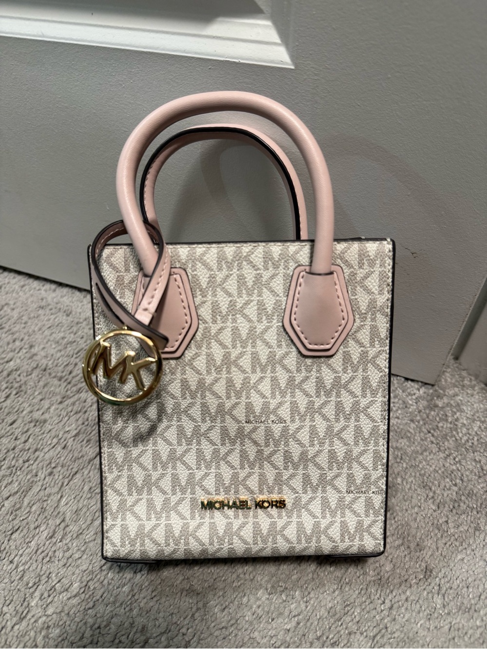 Michael Kors Pink Trim Signature MK Mini Tote